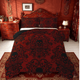 thumbnail image 1 of Homewish Retro Damask Jacquard Queen Comforter Set,Baroque Flower Floral Bedding Sets,Red Black Gorhic Skull Bedding Comforter Set,Super Cozy Room Decoration Reversible,3pcs, 1 of 8