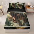 thumbnail image 1 of Homewish Retro Dinosaur Zipper Twin Comforter Sets with Fitted Sheet and 2 Pillowcases,Woodland Animals Zipper Bedding Set,Green Palm Tree Decor,Black Reversible,4pcs, 1 of 8