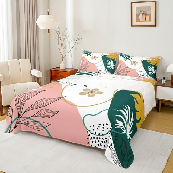 Homewish Retro Floral Leaves 3pcs Twin Sheet Sets For Female Men Adults,Vintage Aesthetic Twin Fitted Sheet,Minimalist Mid Century Breathable Flat Sheet,Luxury Bedroom Decor