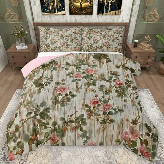 Homewish Retro Flower Bedding Comforter Set,Countryside Plant Twin Comforter Sets,Rustic Farmhouse Cabin Bedding Set For Girls Kids,Breathable Home Decor Reversible,2 Pieces