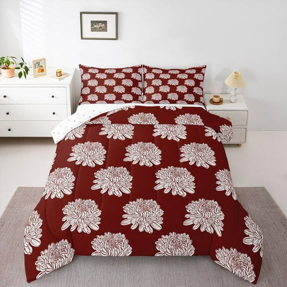 Homewish Retro Flowers 3 Pieces Queen Comforter Set for Teens Boys Girls,Chic Floral Blossoms Ultra Soft Bedding Sets,Exotic Vintage Style Bedding Comforter Set,Lightweight Room Decor,Reversible