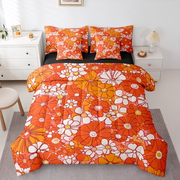 Homewish Retro Flowers 7-Piece Twin Bedding Sets For Teens Female Girls,Spring Garden Bedding Comforter Set,Chic Floral Blossoms Breathable Sheet Sets,Lightweight Room Decor,Reversible