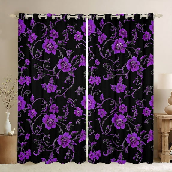 Homewish Retro Flowers Blackout Curtains Set of 2 (52x84 Each) for Female Men Teens,Botanical Plants Blossom Window Curtains,Exotic Style Curtains and Drapes,Super Cozy Room Decor