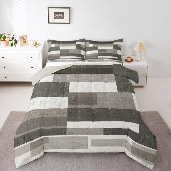 Homewish Retro Geometric Rectangle 2pcs Bedding Comforter Set for Teens,Abstract Art Twin Comforter Sets,Vintage Aesthetic Breathable Bedding Set,Lightweight Room Decor,Reversible
