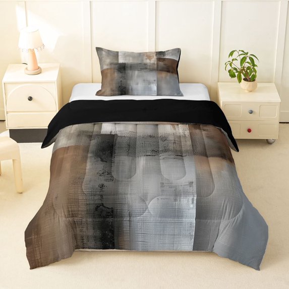 Homewish Retro Geometric Square Twin Comforter Sets,Modern Abstract Bedding Set,Black Reversible,2 Pieces,1 Comforter and 1 Pillowcase