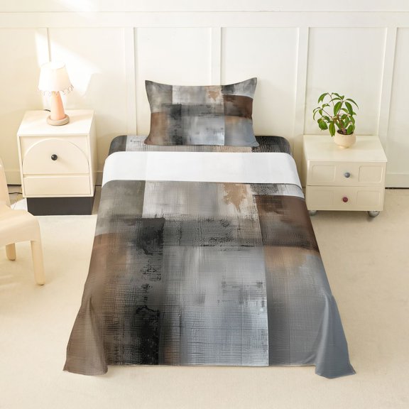 Homewish Retro Geometric Square Twin Sheets,Modern Abstract Bedding,3 Pieces,1 Fitted Sheet and 1 Pillowcase