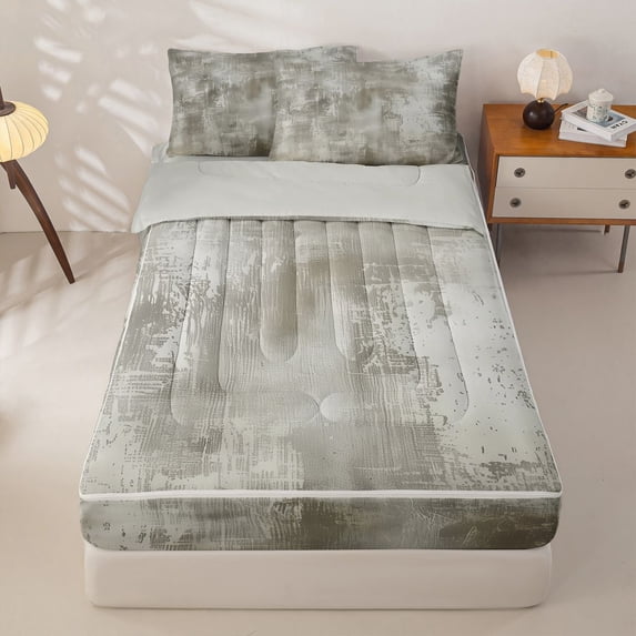 Homewish Retro Gray Watercolor Zipper Full Size Comforter Sets with Fitted Sheet and 2 Pillowcases,Vintage Aesthetic Zipper Bedding Set,Light Gray Reversible,4pcs