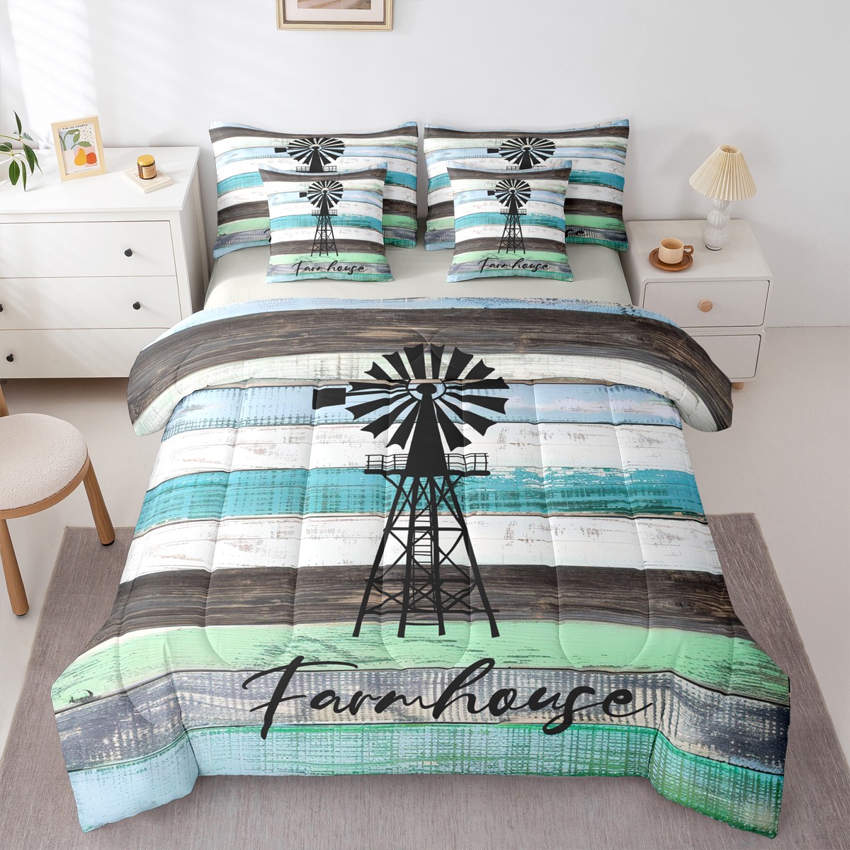 Homewish Retro Lake House Bedding Comforter Set 7 Pieces for Adult ...