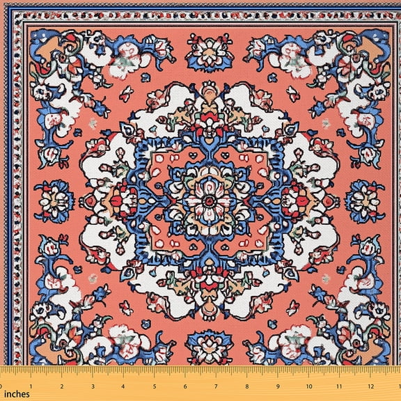 Homewish Retro Oil Painting Fabric by the Yard 3 Yard,Vintage Boho Floral Sewing Fabric,Orange Blue White Room Decor Fabric by the Yard For Adult,Microfiber Bedroom Decor