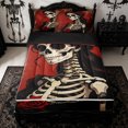 thumbnail image 1 of Homewish Retro Oil Sugar Skull Zipper Queen Comforter Set with Fitted Sheet and 2 Pillowcases for Girls, Gothic Damask Rose Flower Zipper Bedding Set, Black Reversible, 4-Piece, 1 of 6