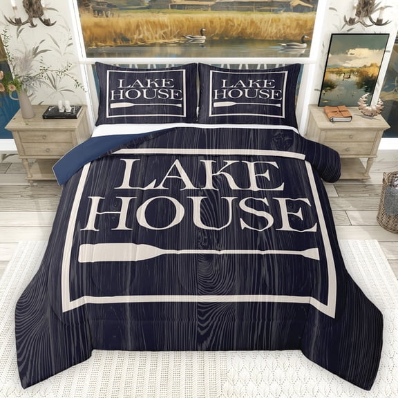 Homewish Retro Paddle Bedding Comforter Set 2pcs for Female Men Adults,Lake House Twin Comforter Sets Microfiber,Rustic Vintage Cabin Breathable Bedding Set,Super Cozy Room Decor,Reversible