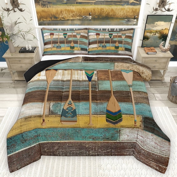 Homewish Retro Paddle Bedding Comforter Set 2pcs for Female Men Adults,Lake House Twin Comforter Sets Microfiber,Rustic Vintage Cabin Breathable Bedding Set,Super Cozy Room Decor,Reversible