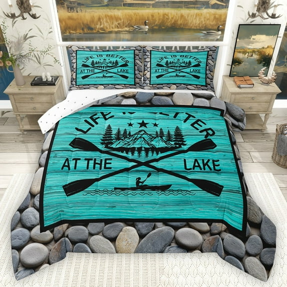 Homewish Retro Paddle Bedding Comforter Set 2pcs for Female Men Adults,Lake House Twin Comforter Sets Microfiber,Rustic Vintage Cabin Breathable Bedding Set,Super Cozy Room Decor,Reversible