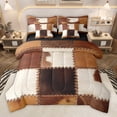 thumbnail image 1 of Homewish Retro Patchwork Cowhide 7 Pieces Bedding Comforter Set,Rustic Cattle Hide Full Bedding Set,Brown Beige Fitted Sheet Flat Sheet For Kids,Super Cozy Room Decor Reversible, 1 of 9