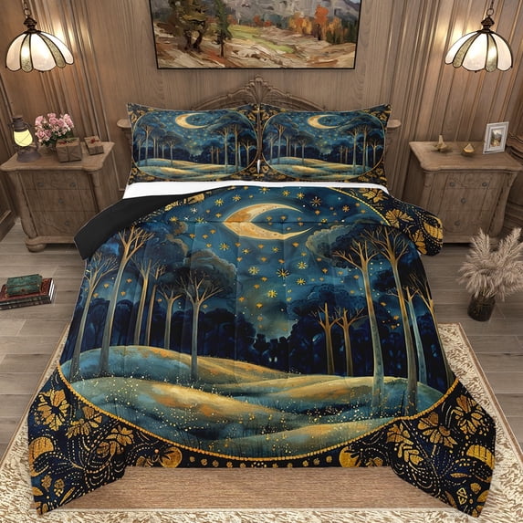 Homewish Retro Plants Tree 3-Piece Full Size Comforter Sets For Teens Female Girls,Starry Sky Bedding Comforter Set,Bohemian Theme Lightweight Bedding Sets,Exotic Style Room Decor,Reversible