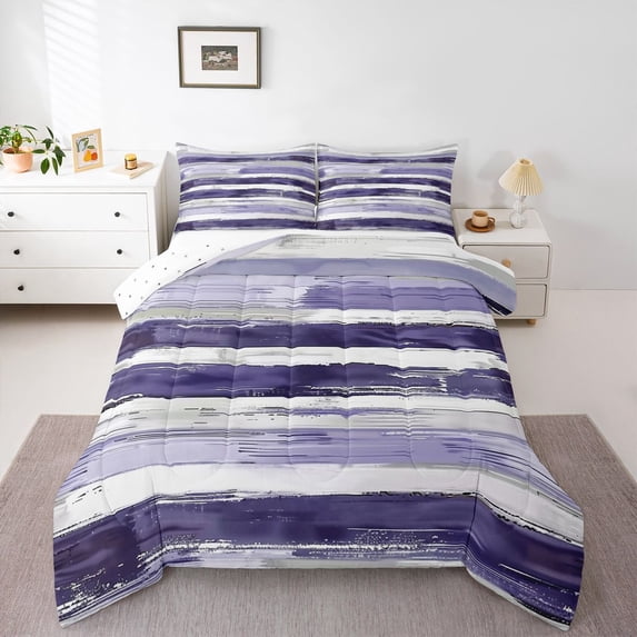 Homewish Retro Purple Full Size Comforter Sets,Classic Abstract Geometric Bedding Comforter Set,Reversible,3pcs,1 Comforter and 2 Pillowcases