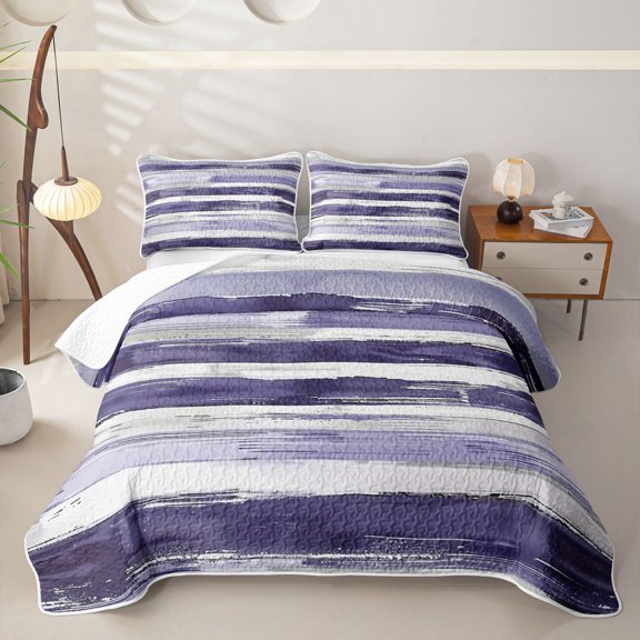 Homewish Retro Purple Quilt Full,Classic Abstract Geometric Full Bedspread Sets,3 Pieces