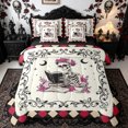 thumbnail image 1 of Homewish Retro Reading Skeleton Twin Bedding for Kids, Checkered Rose Witchy Bedding Comforter Set, Black Reversible, 7-Piece, 1 of 7