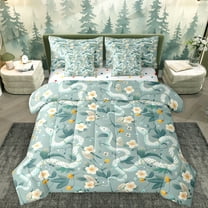 Homewish Retro Rustic Flower 7-Piece Twin Bedding Sets,Green Snake Bedding Comforter Set,Country Floral Sheet Sets For Boys Girls,Microfiber Bedroom Decor Reversible