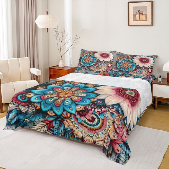 Homewish Retro Rustic Flower Twin Sheet Sets,Boho Style Plant Twin Fitted Sheet,Bohemain Floral Flat Sheet For Girls Kids,Microfiber Bedroom Decor,3-Piece