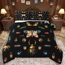 Homewish Retro Rustic Moth Bedding Comforter Set,Wild Bee Twin Comforter Sets,Black Brown Bedding Set For Boys Kids,Ultra Soft Home Decor Reversible,2 Pieces