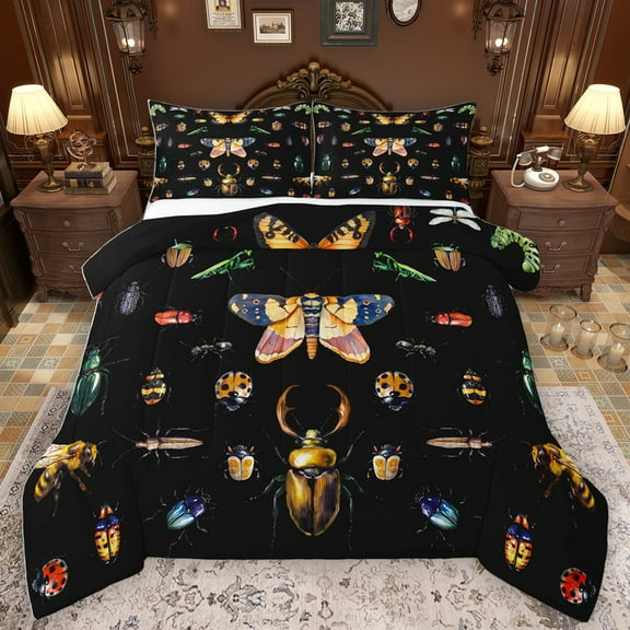 Homewish Retro Rustic Moth Bedding Comforter Set,Wild Bee Twin Comforter Sets,Black Brown Bedding Set For Boys Kids,Ultra Soft Home Decor Reversible,2 Pieces