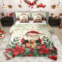 Homewish Retro Santa Claus 7-Piece Twin Bedding Sets,Red Xmas Berry Bedding Comforter Set,Green Christmas Flower Sheet Sets For Girl Boy,Breathable Home Decor Reversible