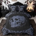 thumbnail image 1 of Homewish Retro Skeleton Skull King Bedding, Slate Blue Baroque Floral King Bed in a Bag, Black Reversible, 7 Pieces, 1 of 7