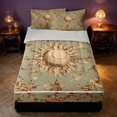 thumbnail image 1 of Homewish Retro Sun Print Zipper Queen Comforter Set with Fitted Sheet and 2 Pillowcases, Tropical Blossoms Zipper Bedding Set, Gray Reversible, 1 of 7
