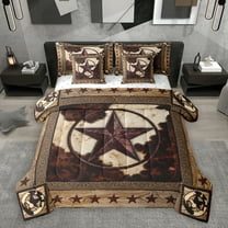 Homewish Retro Texas Stars 7-Piece Twin Bedding Sets,Rustic Farmhouse Cowhide Bedding Comforter Set,Brown Beige Sheet Sets For Boys Kids,Breathable Home Decor