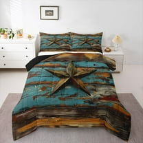 Homewish Retro Texas Stars Bedding Comforter Set, Countryside Lake House Twin Comforter Sets, Teens Adult Men Reversible Bedding Set, Breathable Home Decor, 2 Pieces