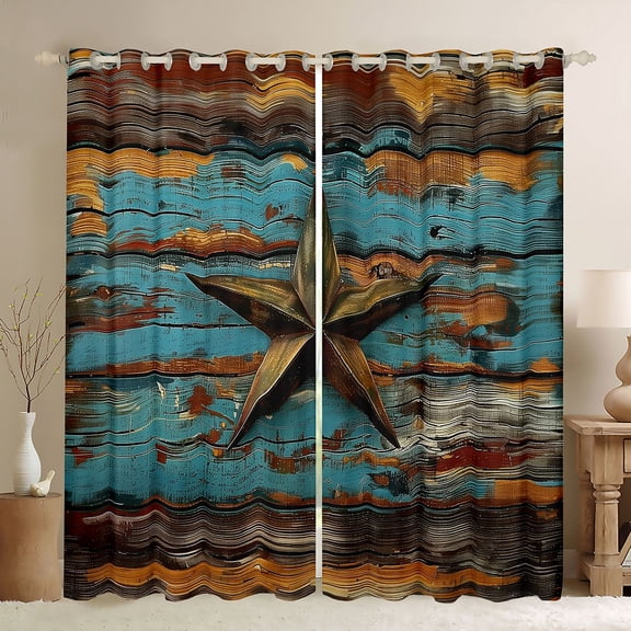 Homewish Retro Texas Stars Black Out Curtains, Countryside Lake House Curtains Pack of 2 (42x63 Each), Teens Adult Men Bedroom Curtains, Curtains Blackout Home Decor