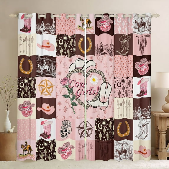 Homewish Retro Texas Stars Black Out Curtains,Western Cowgirl Tribal Curtains Pack of 2 (42x63 Each),Tropical Desert Cactus Bedroom Curtains For Girls Teens,Breathable Home Decor