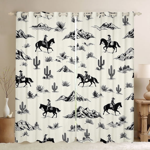 Homewish Retro Tribal Cowboy Kitchen Curtains,Southwest Desert Cactus Black Out Curtains Pack of 2 (42x63 Each)