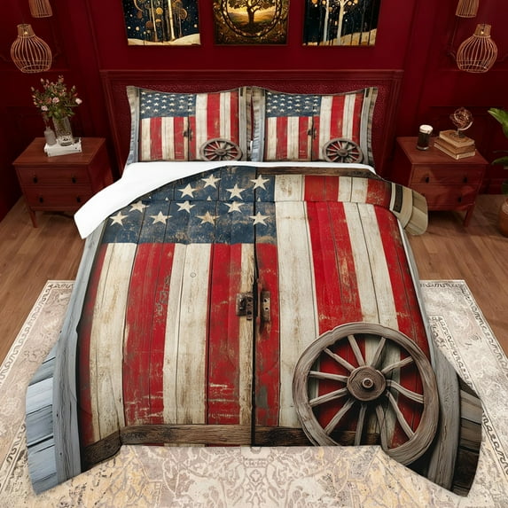 Homewish Retro US Flag Bedding Comforter Set for Child, Rustic Farmhouse Twin Comforter Sets, Countryside Theme Bedding Set, Super Cozy Room Decor, 2-Piece