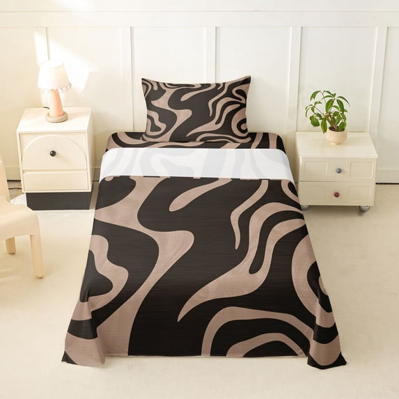 Homewish Retro Wavy Swirl Twin Sheets,Aesthetic Geometric Bedding,Brown,3-Piece,1 Fitted Sheet and 1 Pillowcase