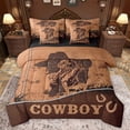 thumbnail image 1 of Homewish Retro Western Cowboy 7 Pieces Bedding Comforter Set,Rustic Horseshoe Full Bedding Set,Country Farmhouse Lodge Fitted Sheet Flat Sheet For Boys Teens,Microfiber Bedroom Decor Reversible, 1 of 8