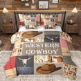 thumbnail image 1 of Homewish Retro Western Cowboy 7pcs Bedding Comforter Set,Vintage Bull Skull Queen Bedding Sets,Rustic Farmhouse Cabin Queen Sheet Sets For Boys Teens,Microfiber Bedroom Decor Reversible, 1 of 8