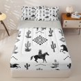 thumbnail image 1 of Homewish Retro Western Cowboy Zipper Queen Comforter Set with Fitted Sheet and 2 Pillowcases,Desert Cactus Zipper Bedding Set,White,Light Gray Reversible,4pcs, 1 of 8