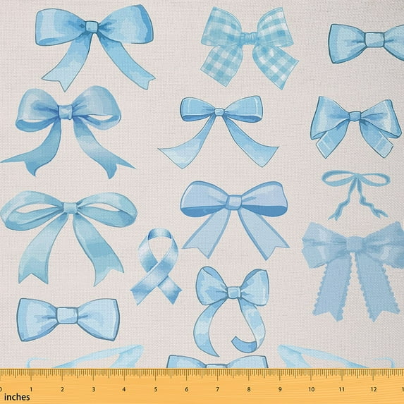 Homewish Ribbon Bow Bowtie Fabric by the Yard 3 Yard,Cute Cartoon Bowknot Sewing Fabric,Chic Blue Room Decor Fabric by the Yard For Girl Kids,Ultra Soft Home Decor