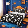 thumbnail image 1 of Homewish Ribbon Bow Queen Sheets,Happy Halloween Ghost Print Queen Sheet Sets,Black Cream,4-Piece,1 Flat Sheet,1 Fitted Sheet and 2 Pillowcases, 1 of 6
