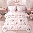 thumbnail image 1 of Homewish Ribbon Bow Tie 7-Piece Twin Bedding Sets,Cartoon Flower Floral Bedding Comforter Set,Pink Green Sheet Sets For Teens,Luxury Bedroom Decor Reversible, 1 of 8