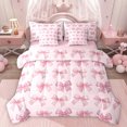 thumbnail image 1 of Homewish Ribbon Bow Tie 7 Pieces Bedding Comforter Set,Checkered Bowknot Full Bedding Set,Pink Bowtie Fitted Sheet Flat Sheet For Teens,Luxury Bedroom Decor Reversible, 1 of 8