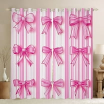 Homewish Ribbon Bow Tie Black Out Curtains,Girls Kawaii Bowknot Curtains Pack of 2 (42x63 Each),Hotpink White Bedroom Curtains For Kids,Breathable Home Decor