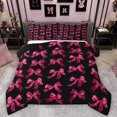 thumbnail image 1 of Homewish Ribbon Bow Tie Queen Comforter Set,Cute Cartoon Bowknot Bedding Sets,Pink Black Bedding Comforter Set For Teens,Luxury Bedroom Decor Reversible,3pcs, 1 of 8