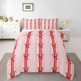 thumbnail image 1 of Homewish Ribbon Bow Tie Queen Comforter Set,Geometric Striped Bedding Sets,Pink Red Bedding Comforter Set For Kids,Breathable Home Decor Reversible,3-Piece, 1 of 9