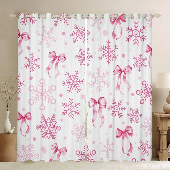 Homewish Ribbow Bow Tie Black Out Curtains,Cute Snowfalke Curtains Pack of 2 (42x63 Each),Pink White Bedroom Curtains For Girls Kids,Ultra Soft Home Decor