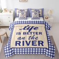 thumbnail image 1 of Homewish River House Twin Bedding Sets 7-Piece for Boys Girls,Retro Vintage Cabin Bedding Comforter Set Microfiber,Blue Plaid Grid Breathable Sheet Sets,Ultra Soft Home Decor,Reversible, 1 of 8