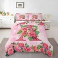 thumbnail image 1 of Homewish Romantic Anniversary Rose Bedding Comforter Set, Pink Initial A Letter Twin Comforter Sets, Teens Kids Girls Women Reversible Bedding Set, Microfiber Bedroom Decor, 2pcs, 1 of 8