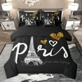 thumbnail image 1 of Homewish Romantic France Paris 7pcs Bedding Comforter Set,Eiffel Tower Queen Bedding Sets,Cartoon Heart Print Queen Sheet Sets For Girls Kids,Super Cozy Room Decor, 1 of 8